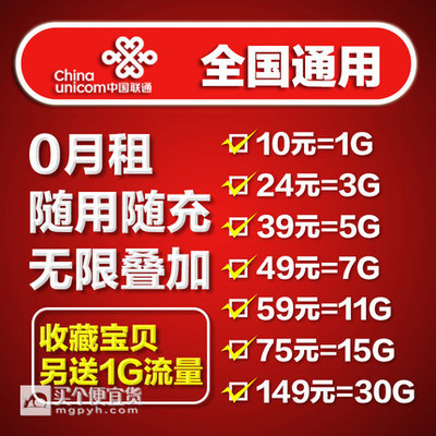 全國通用聯通0月租4G上網卡，天貓迎新價僅￥5，持續流量隨時在線
